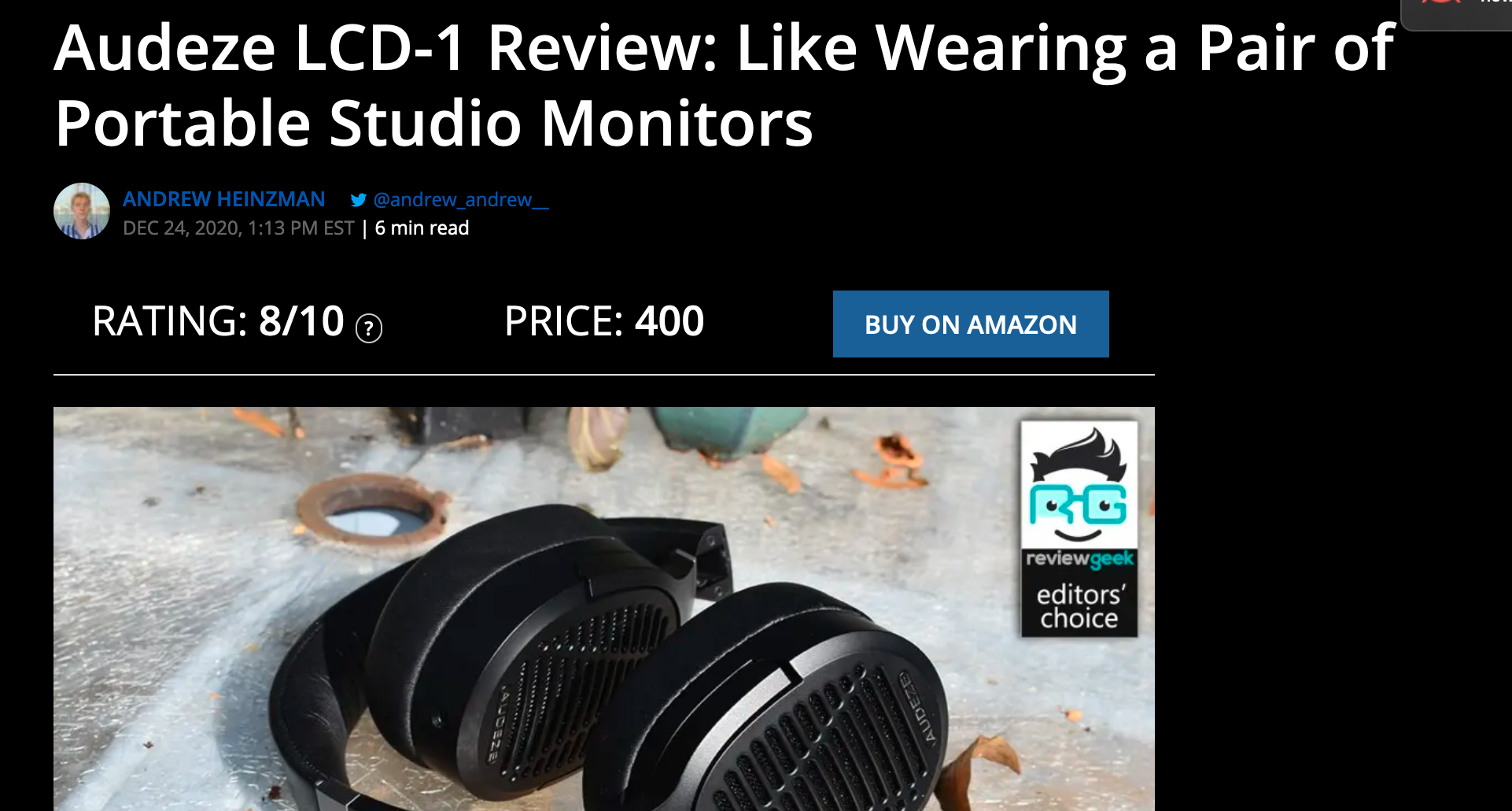 "Like Wearing a Pair of Portable Studio Monitors" Says Review Geek of Audeze LCD-1