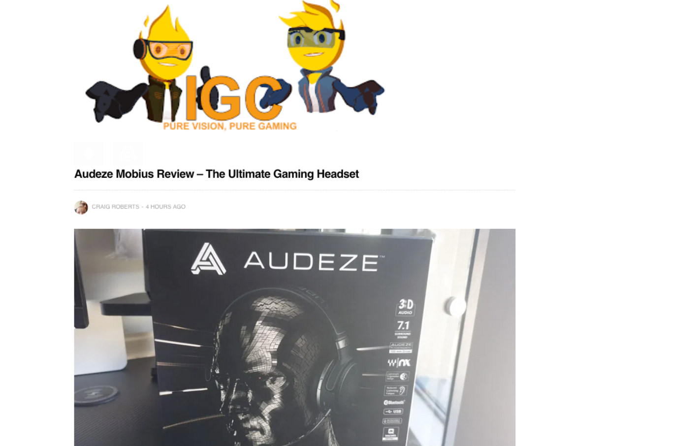 "The best gaming headset I have ever had the opportunity to own and review" says IGC of Audeze Mobius